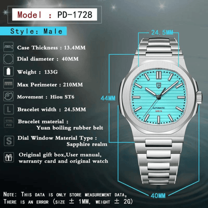 Pagani Design PD-1728 Nautilus Homage Automatic Movement (ST6) | Stainless Steel Dial Men's 40MM Watch | Green Dial