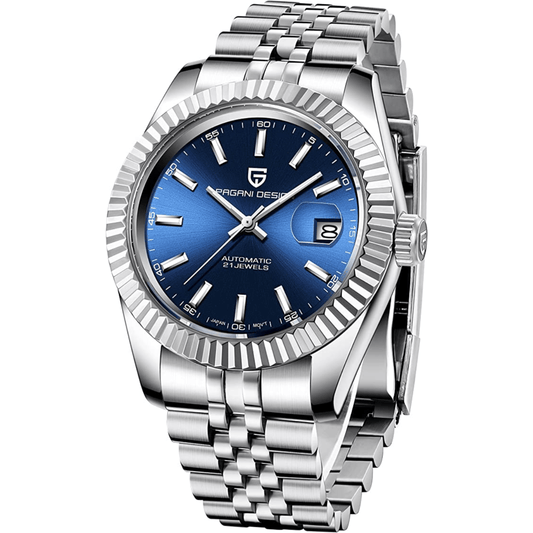 Pagani Design PD-1645 DateJust (Seiko NH-35A Automatic Movement) Mechanical Watch 200M Waterproof Watch Stainless Steel Watch Fluted Bezel (Blue Dial - Jubilee Bracelet)